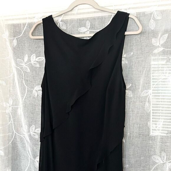 Vintage EVER BEAUTY Black Maxi Dress Chiffon Ruffle Sleeveless Formal SEE DETAIL - Picture 3 of 7
